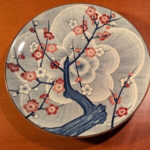 Vintage Japan Cherry Blossom Plate Blue 12.5" Tominaga Touen Tokusame Sushi RARE